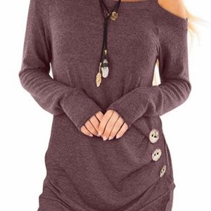 Womens Asymmetric Off The Shoulder Buttoned Side Long Sleeve Top Size Small